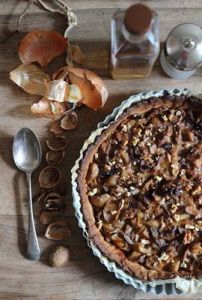 tarte-cepe-oignon-roquefort- - Tarte aux cèpes, oignons glacés, roquefort et noix