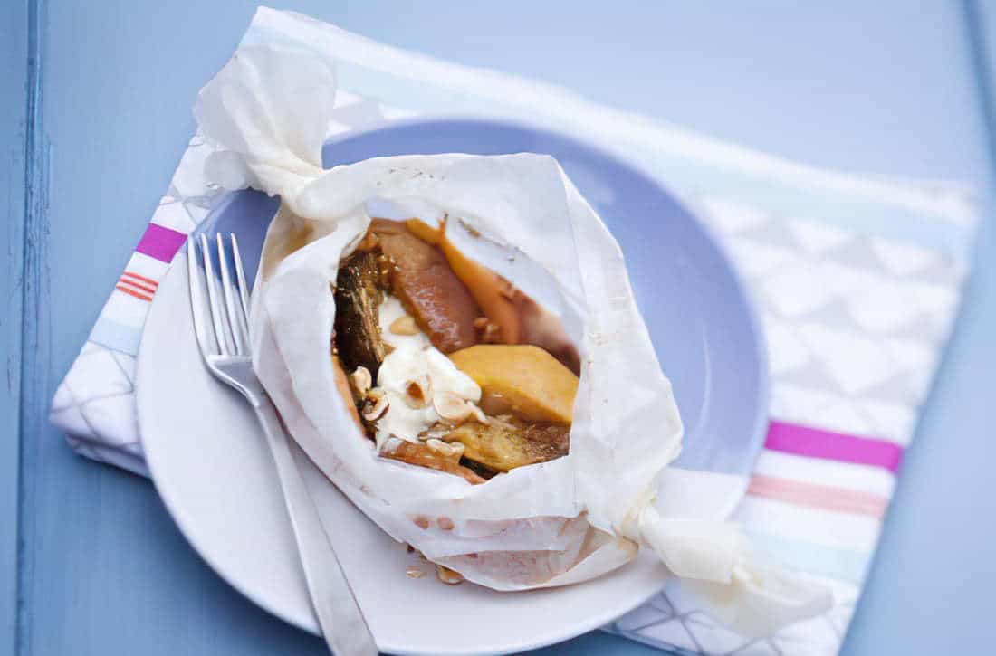 fruits en papillote - pomme poire figue banane