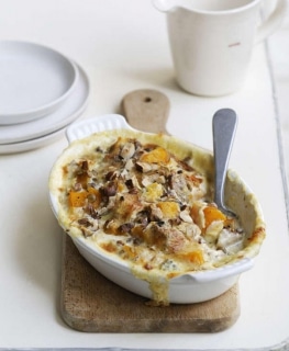 gratin de courge et lentilles du Puy au Bleu aveze