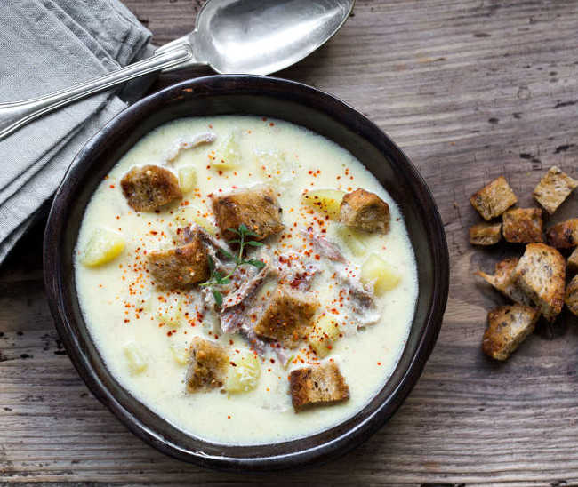 Soupe pomme de terre et confit de canard