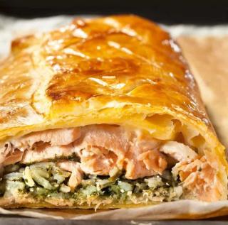 Koulibiac de saumon et épinards au Comté