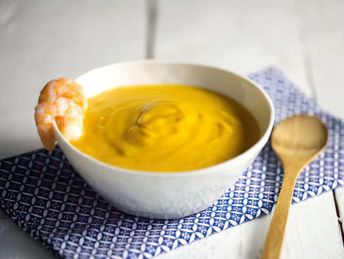 Velouté de patate douce aux gambas