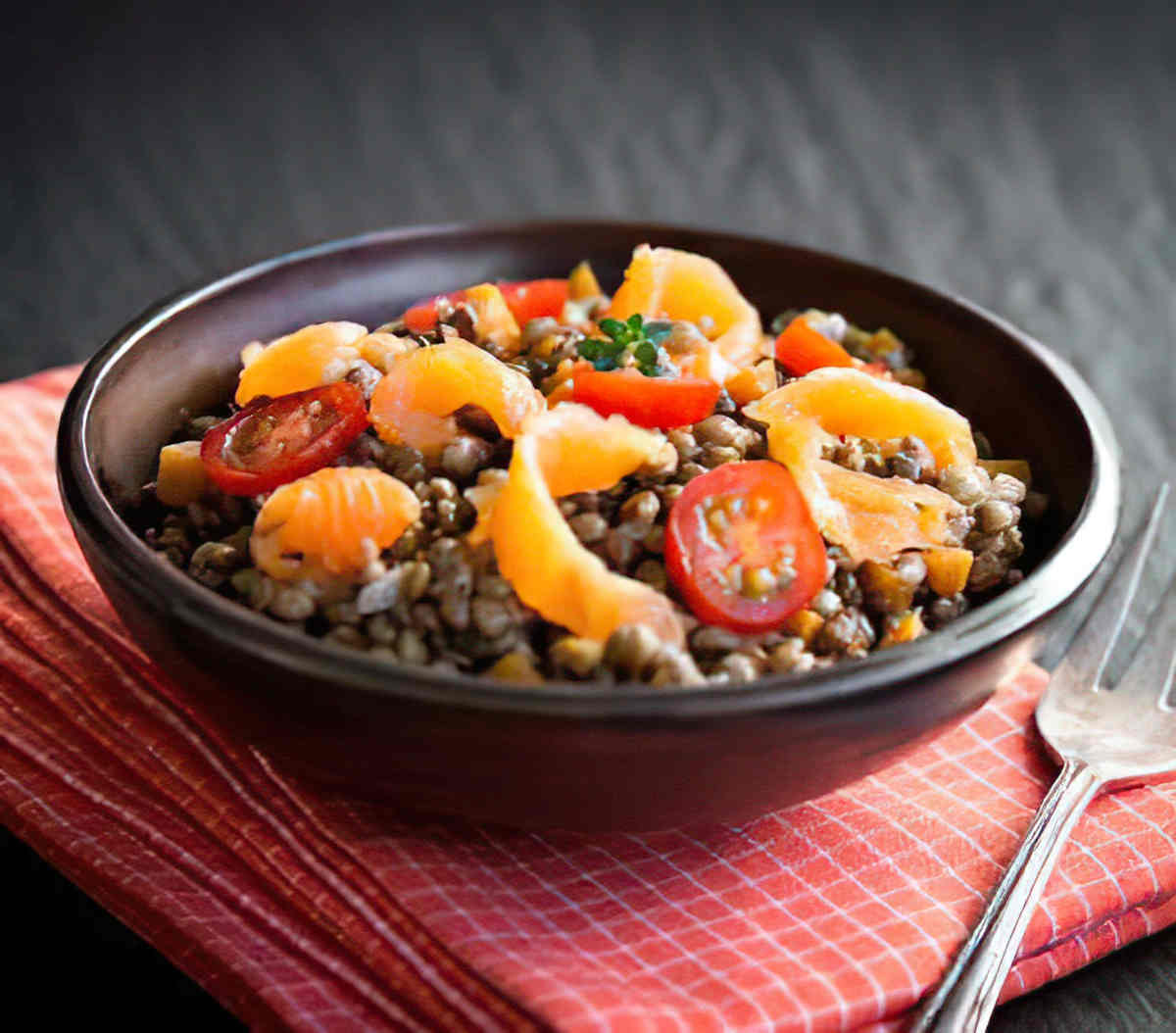 Salade de lentilles au saumon et yaourt