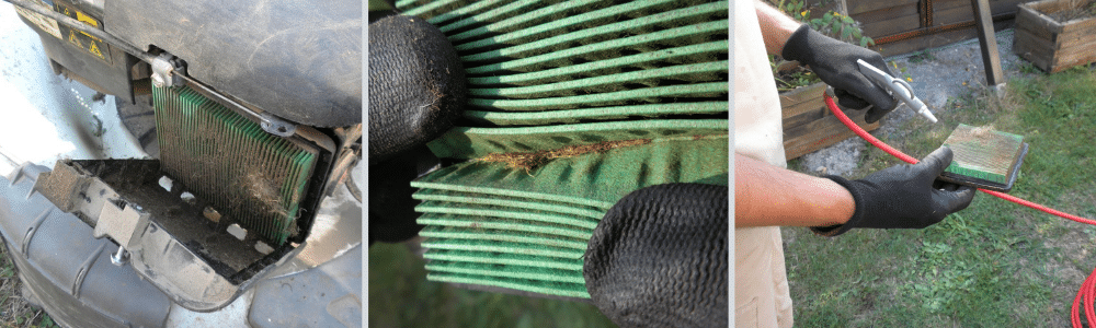 filtre à air de tondeuse thermique encrassé et son nettoyage