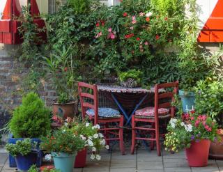 suspension pot fleurs plante pation terrasse balcon