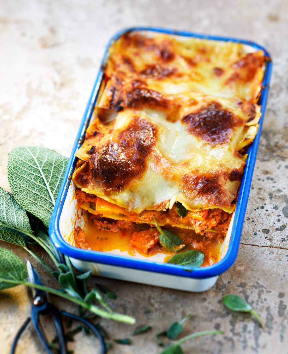 Lasagnes au potimarron et à la courgette, porc et veau