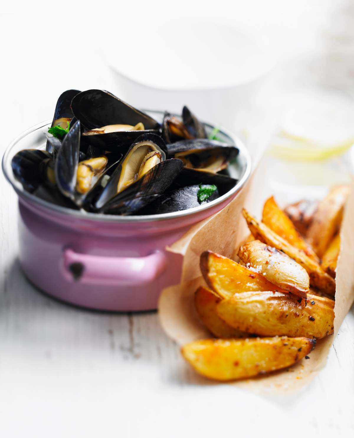 Moules marinières et frites au paprika