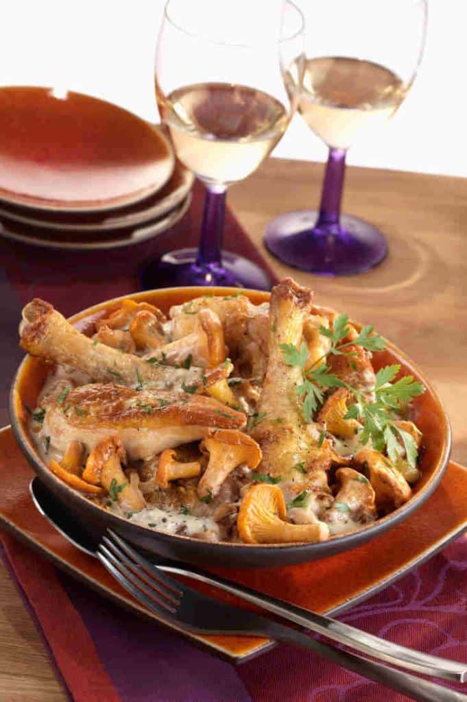 Recette de poulet au riesling et champignons girolles