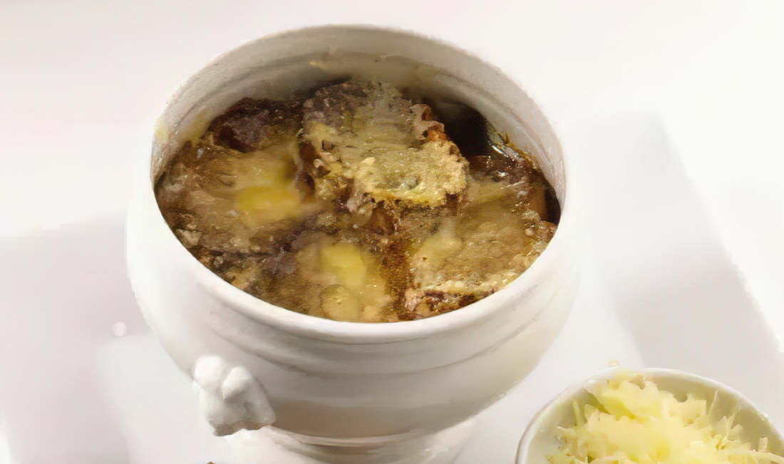 Soupe à l'oignon et croutons au comté