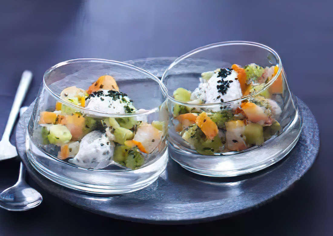 Verrines de fromage frais au haddock et kiwis