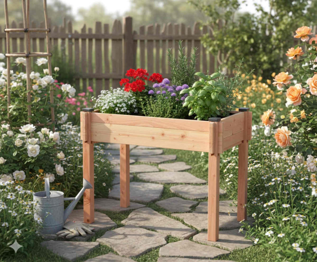 Bac a fleurs et plantes surelevé rectangulaire