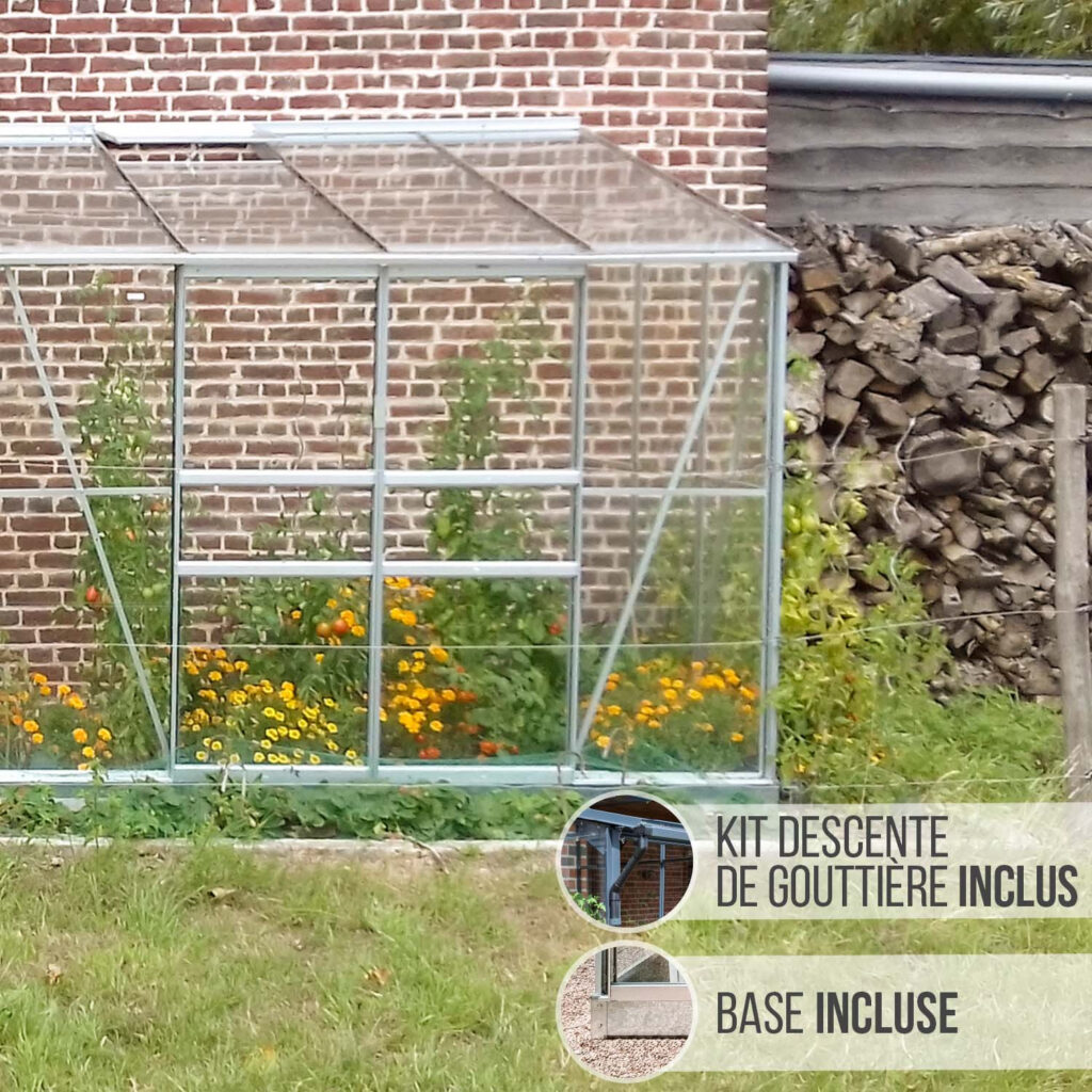 Serre de jardin adossée LAMS Mélissa 1,90 x 2,55 m en aluminium naturel vue de face