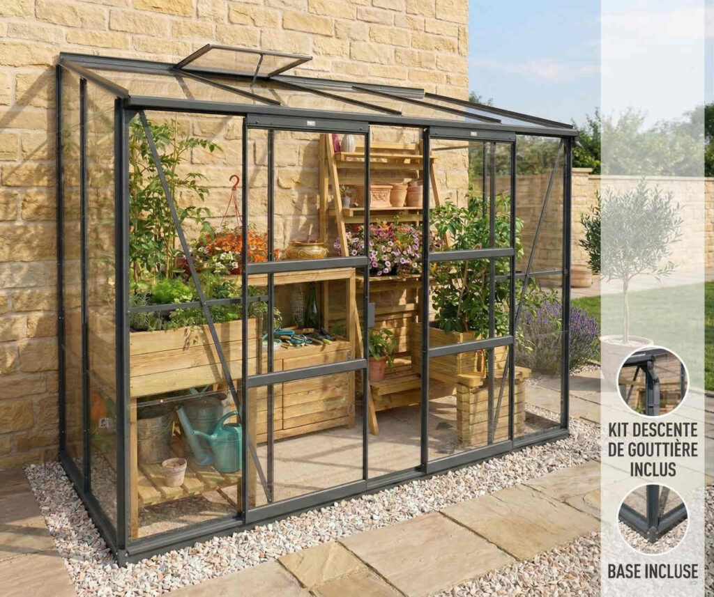 Serre de jardin adossée LAMS Mélissa aluminium naturel 3,30 m²