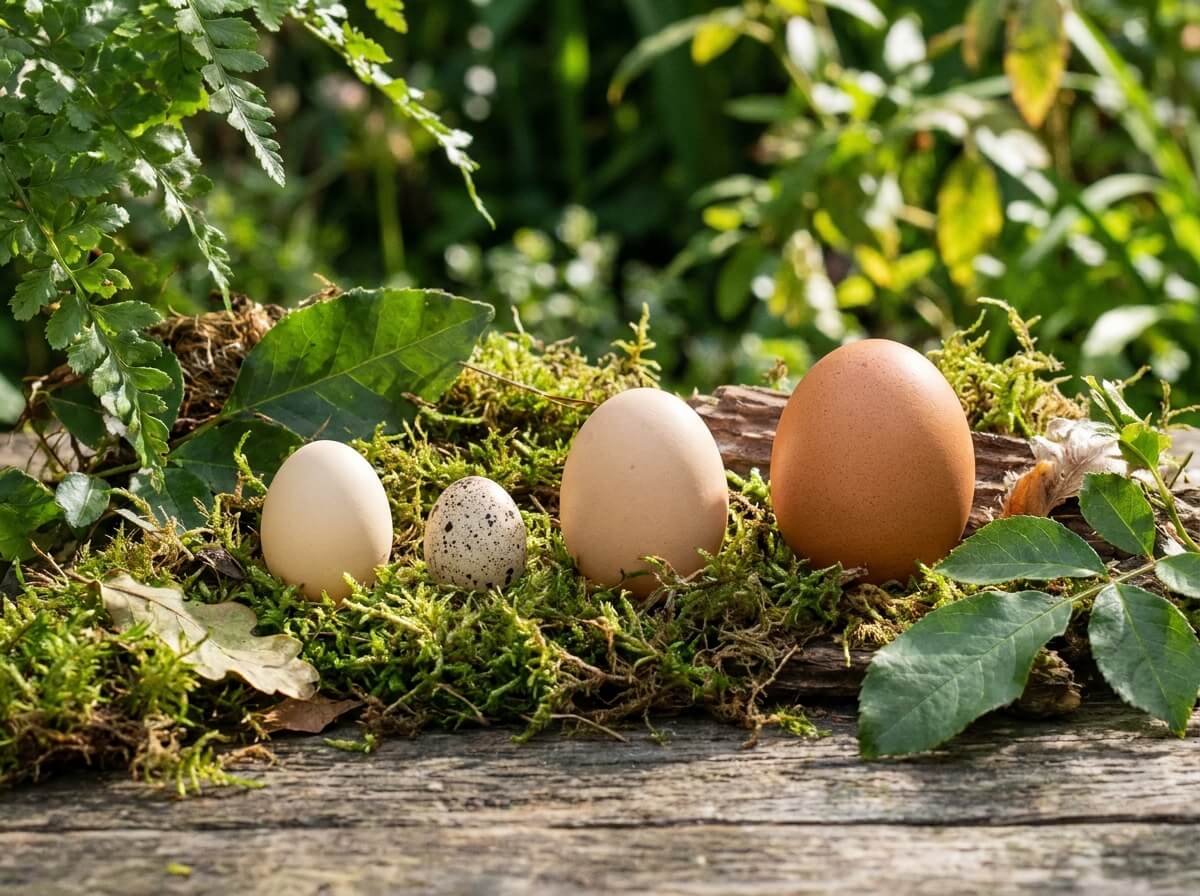 Œuf de poule naine à côté d'un œuf standard pour comparer la taille