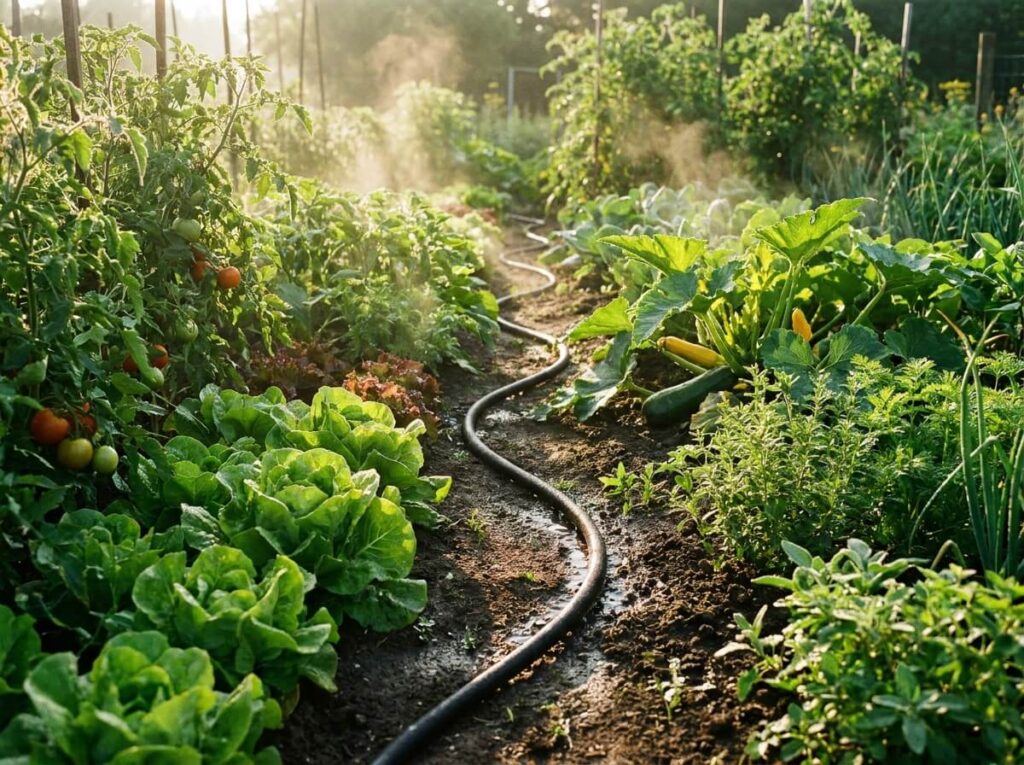Tuyau microporeux dans un potager