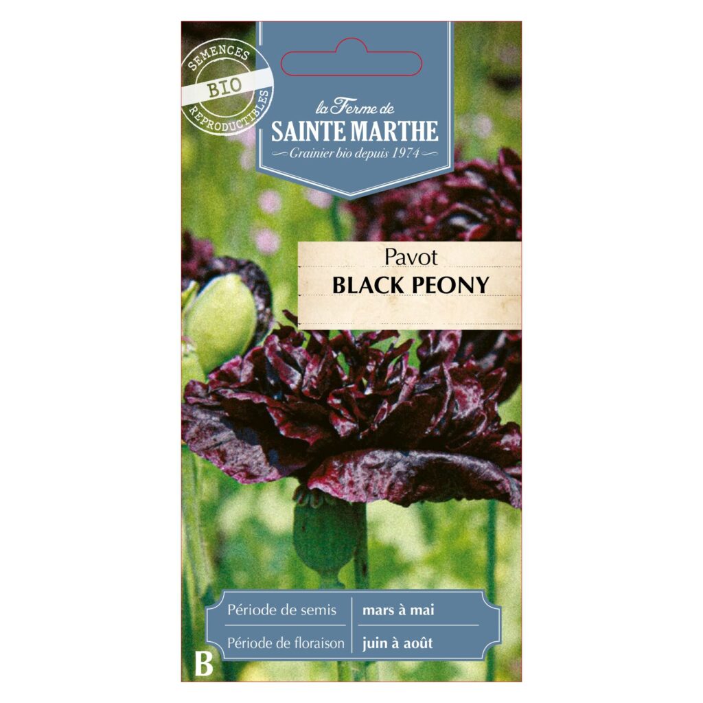 PAVOT Black Peony - 1500 graines bio — sachet recto