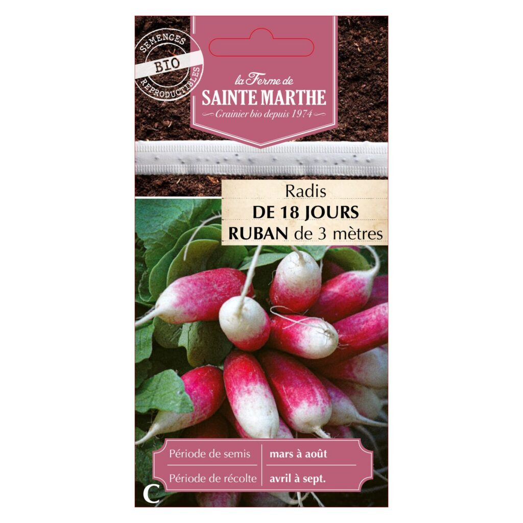 Radis de 18 Jours - Ruban de 150 graines bio — sachet recto