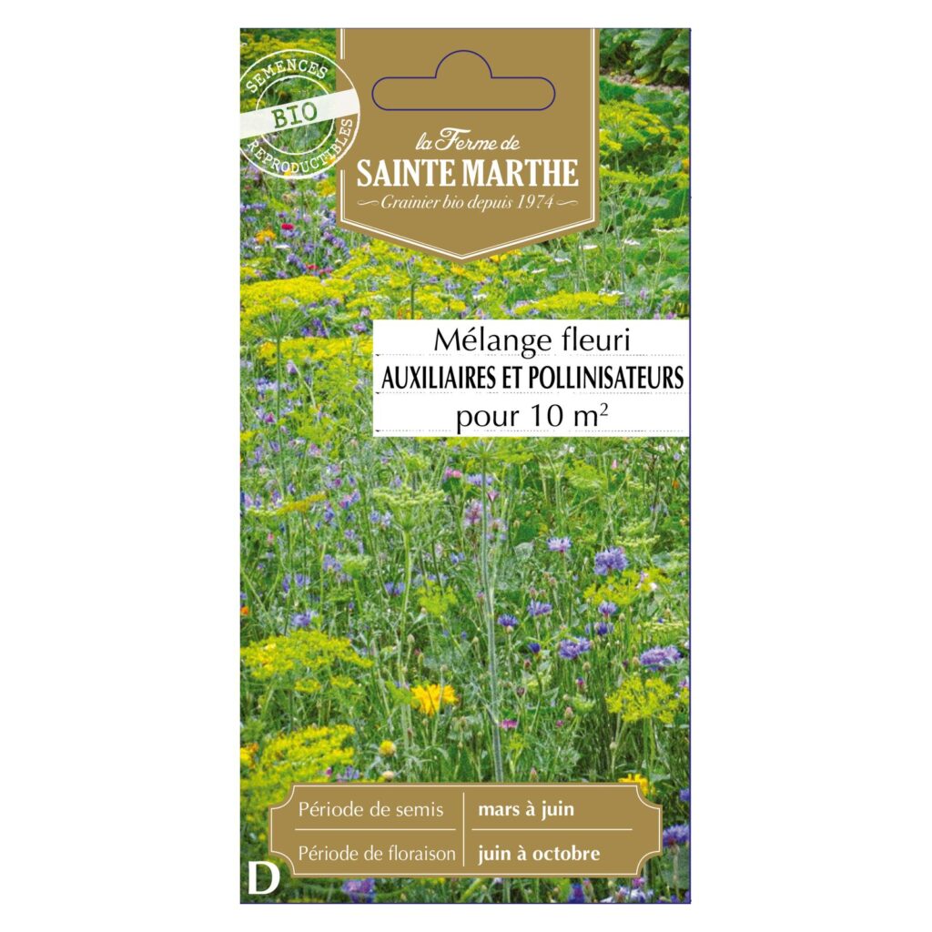 Mélange Fleuri Auxiliaires Pollinisateurs Annuelles pour 5 à 20 m² - 20 graines Bio — sachet recto