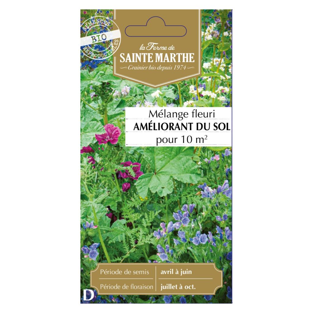 Mélange Fleuri Mellifère et Améliorant Annuelles pour 5 à 20 m² - 20 graines bio — sachet recto