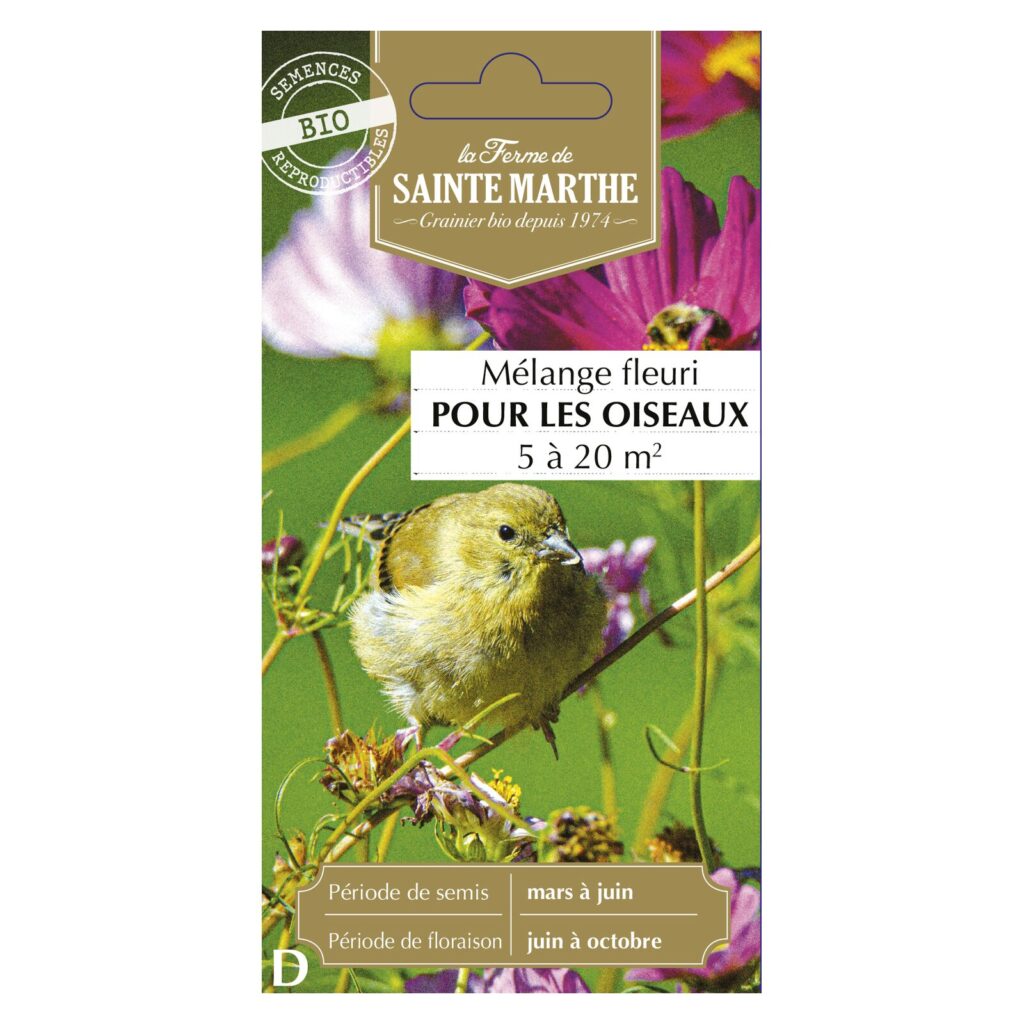 Mélange Fleuri pour les Oiseaux Annuelles pour 5 à 20 m² - 20 graines bio — sachet recto
