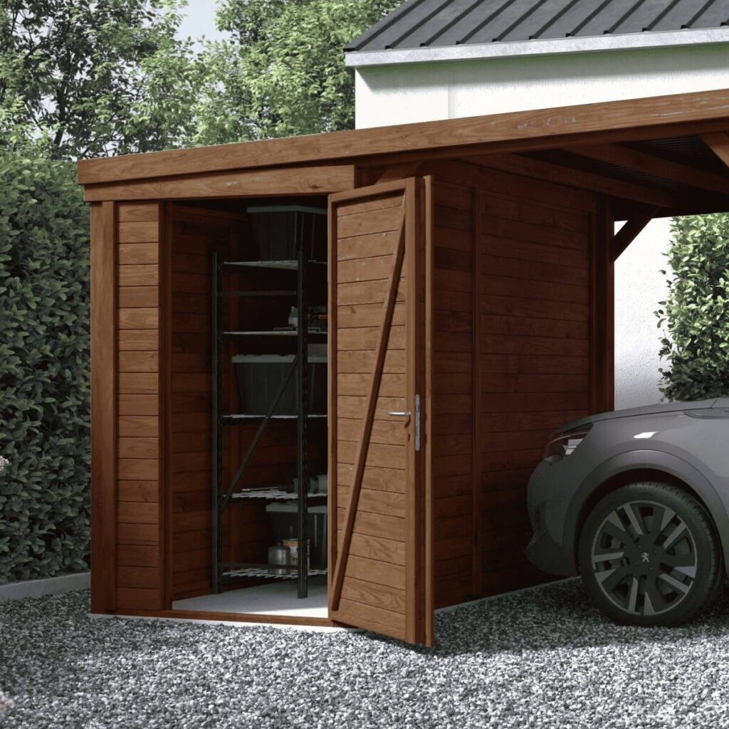 Carport LEON avec abri de rangement bois integre