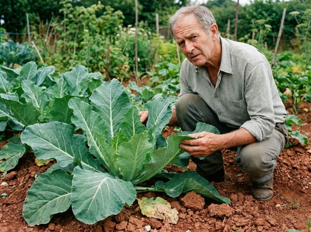 Chou-fleur feuillu sans pomme au potager