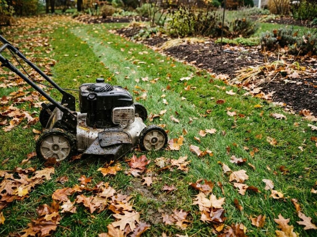 Tonte d'automne sur gazon humide