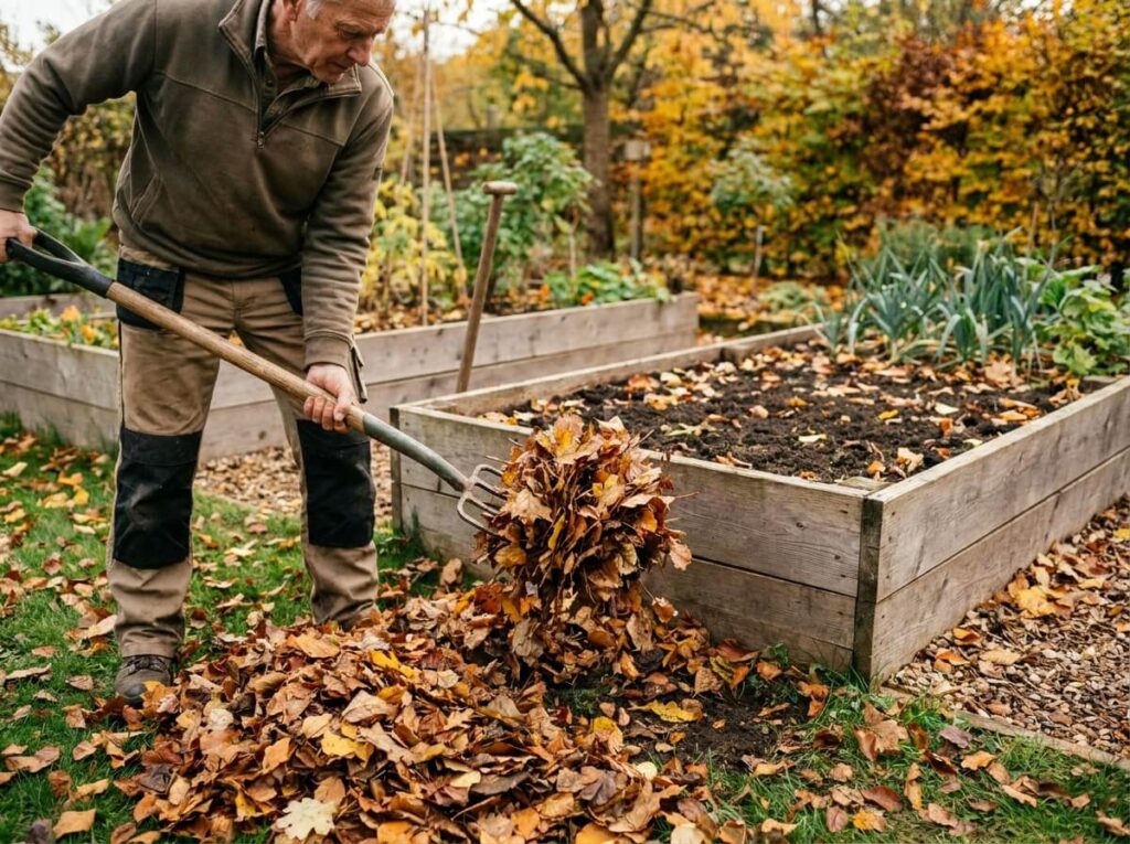 Feuilles mortes ramassées au potager