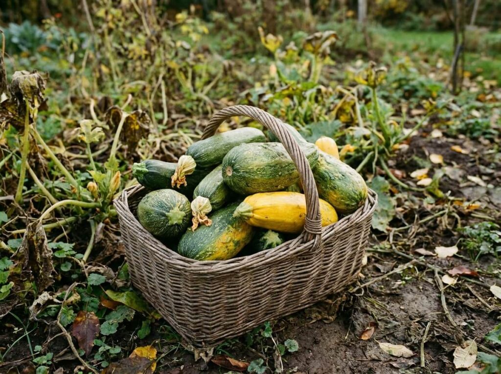 Courgettes récoltées dans un panier