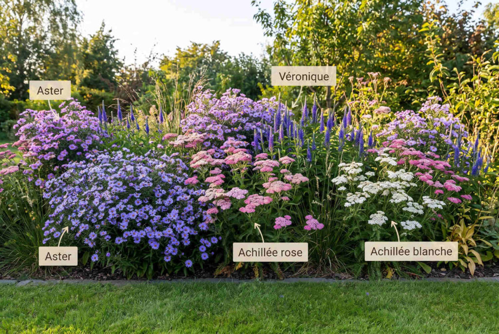 massif été automne achillée aster veronique