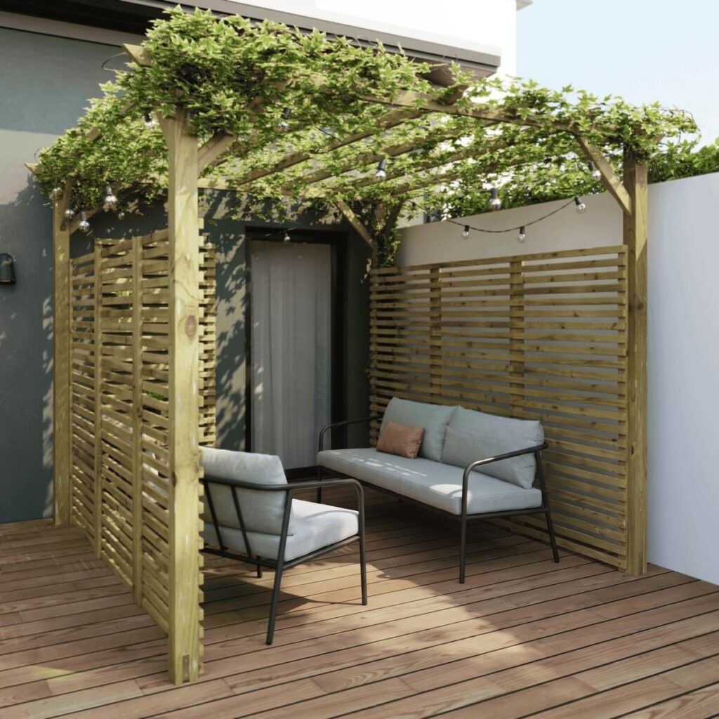 Pergola bois ANCOLIE a toit plat, bois traite autoclave