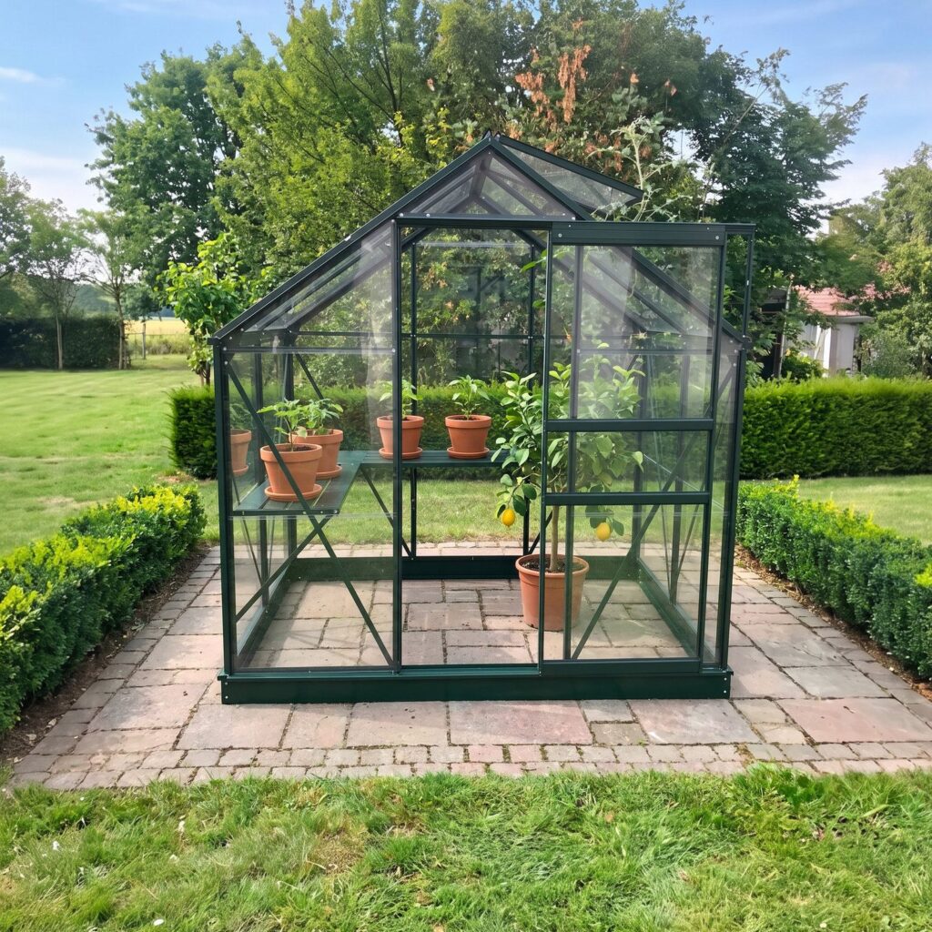 Serre en verre Allium 2,5 m² - Structure robuste et accès facile