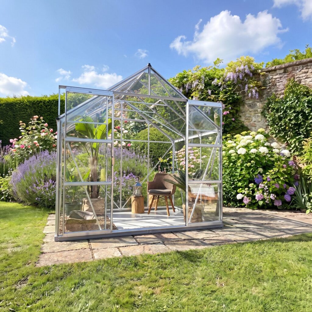 Serre en verre Laurus 4,9 m² - Structure robuste et verre trempé