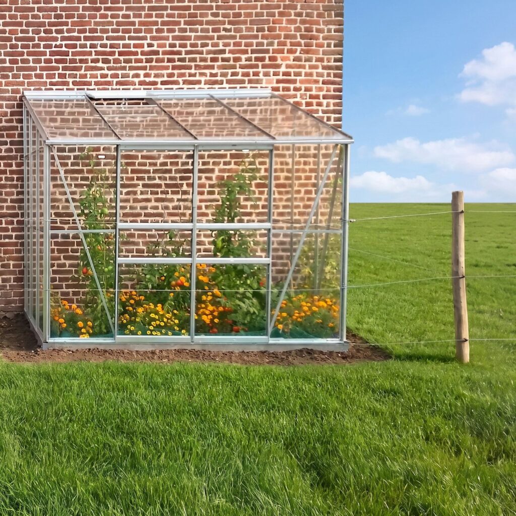 Serre en verre Mélissa 4,9 m² - Adossée avec base incluse