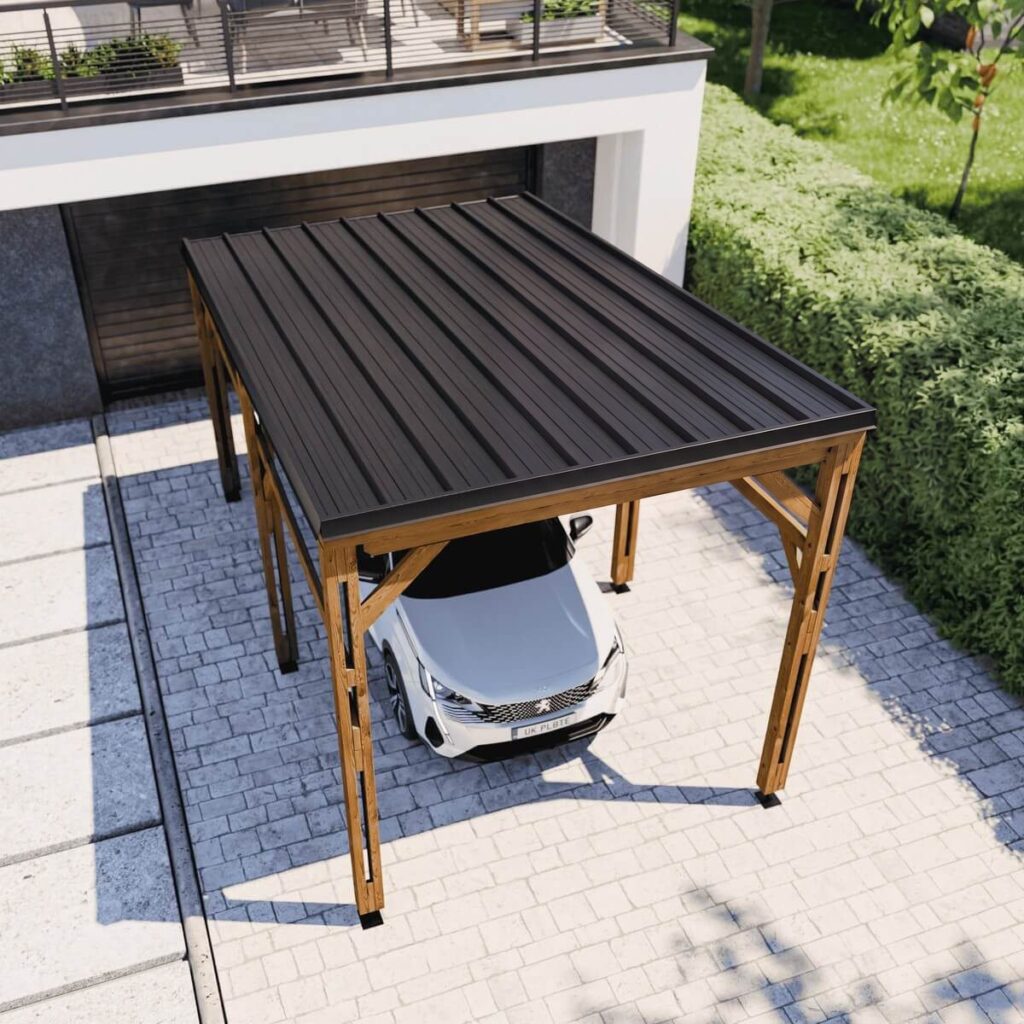 Structure carport solaire ELIO, 1 place, bois et bac acier